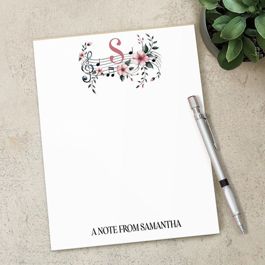 Personalized Music Notepad | Custom Music Stationery for Piano Teacher Gifts
