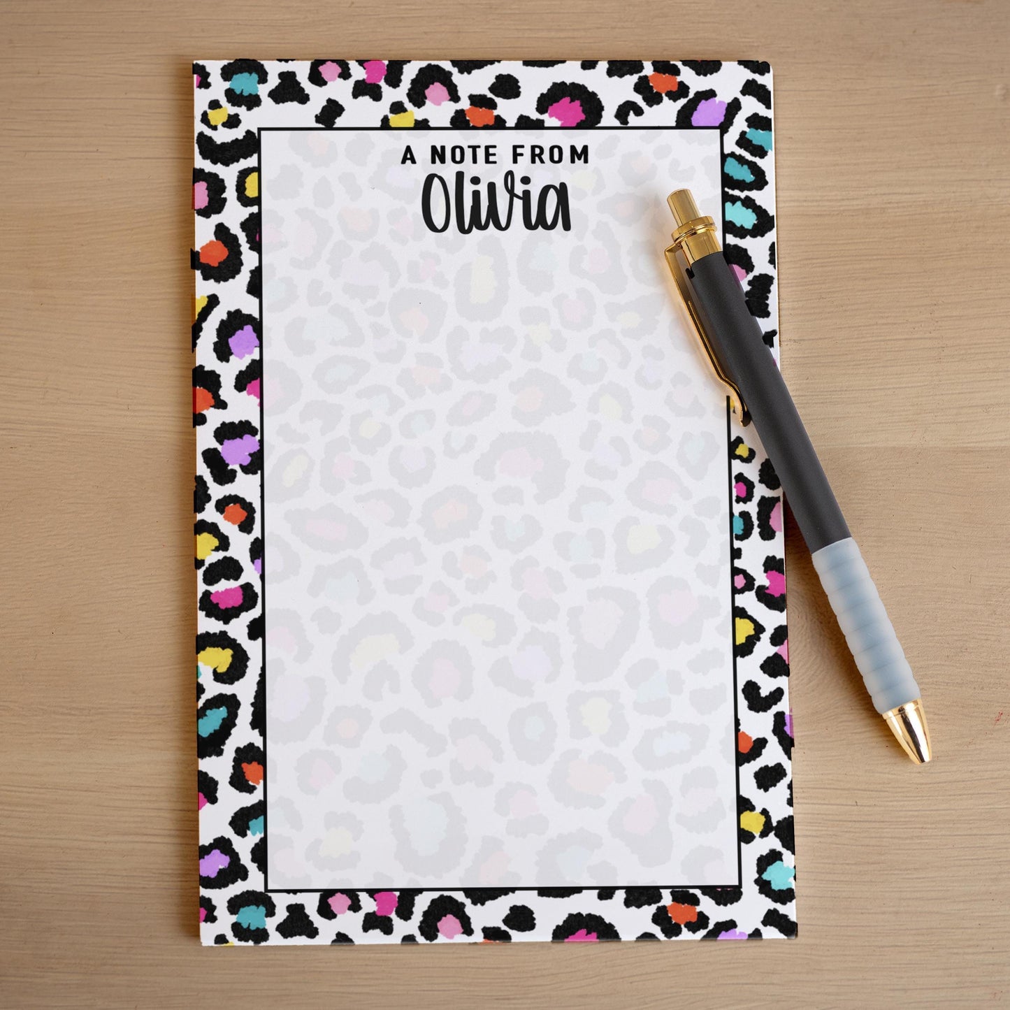 Personalized Notepad – Custom Cheetah Print Notepad With Rainbow Aesthetic Pad