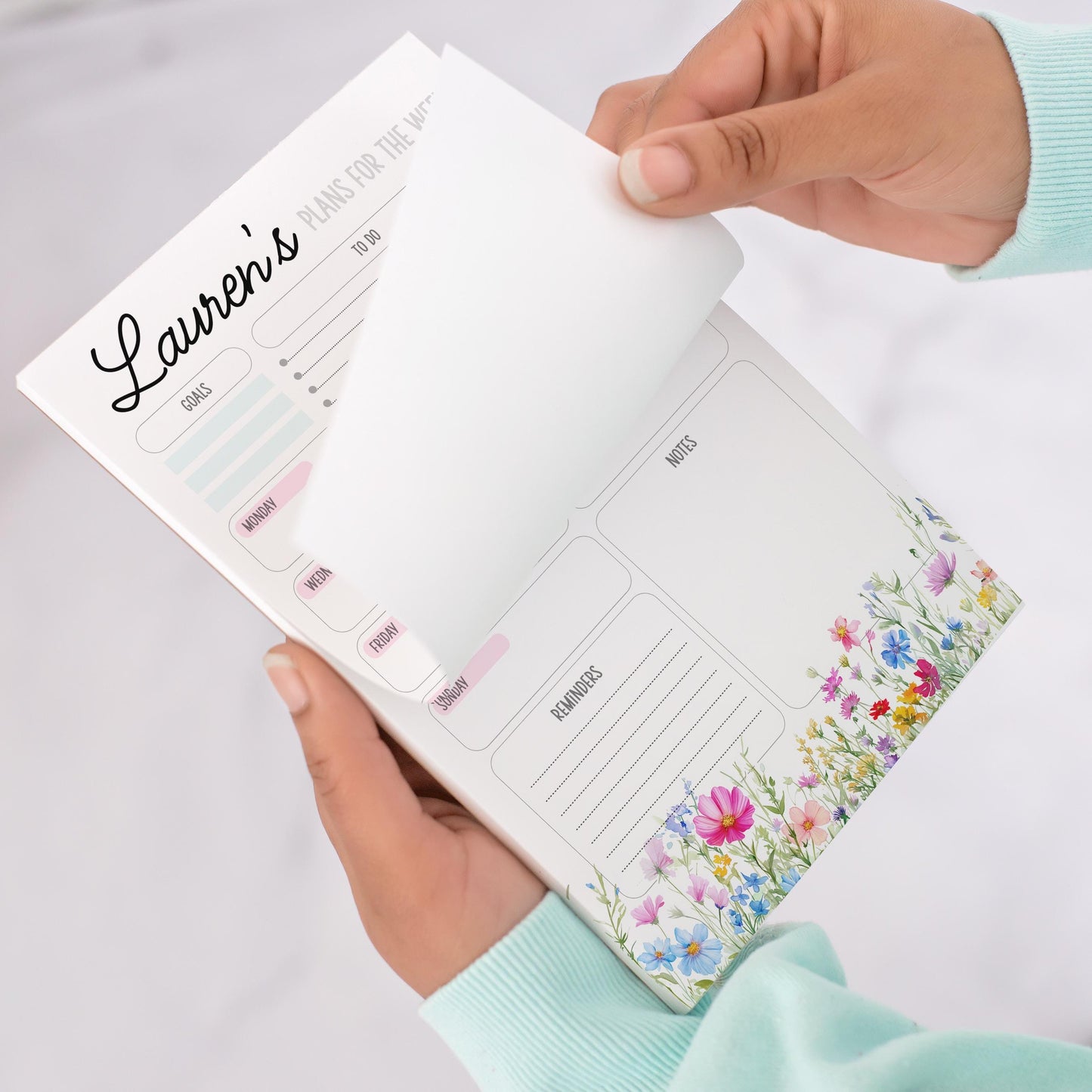 Personalized Weekly Planner | Floral Notepad with Custom Name & Goal Tracker