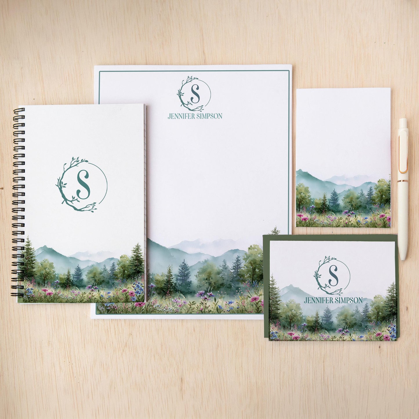 Personalized Stationery Set – Floral Notebook & Envelope Notecard Writing Gift