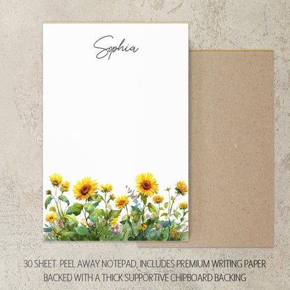 Personalized Stationery Set - Sunflower Notebook, Letter Writing Sets & Floral Notepads Gift