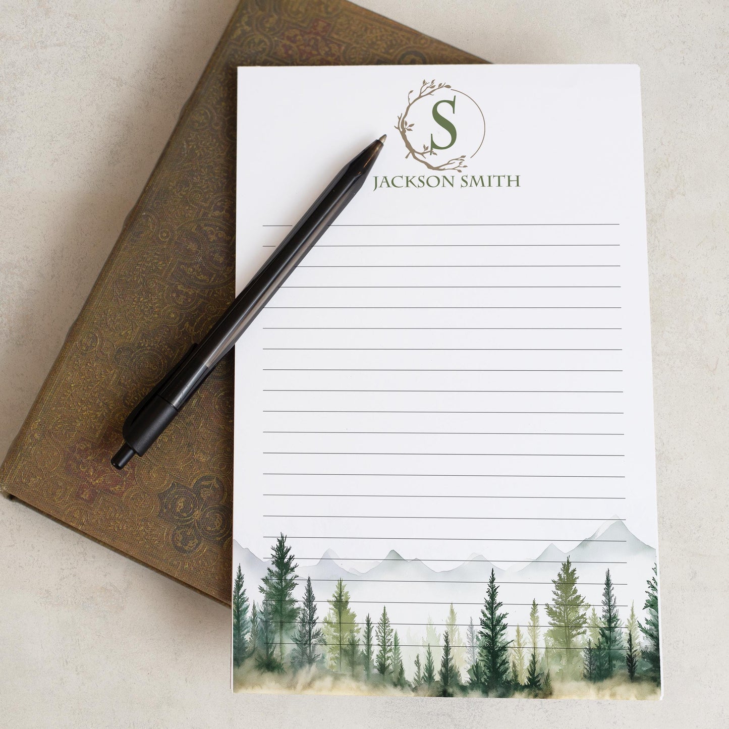 Personalized Monogram Notepad - Custom Nature Notepads with Initials | Fathers Day Gift