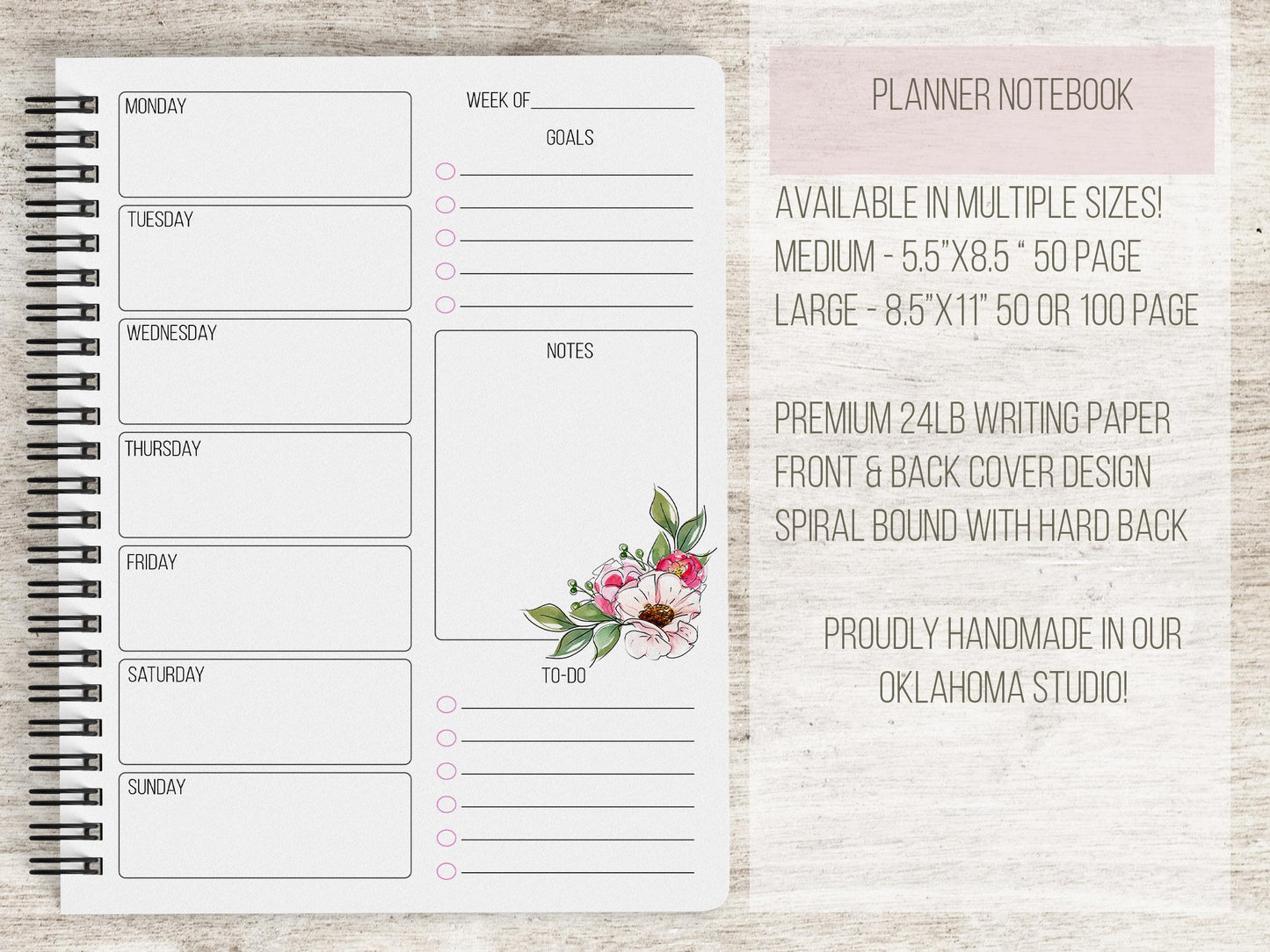 Personalized Weekly Planner | Boho Floral Spiral Bound Notebook With Name & Gift
