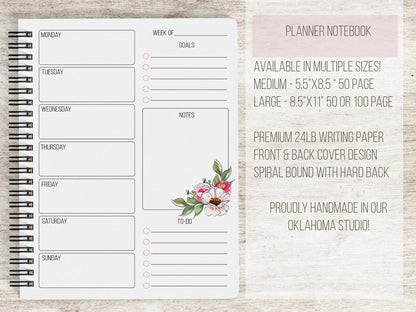 Personalized Weekly Planner | Boho Floral Spiral Bound Notebook With Name & Gift