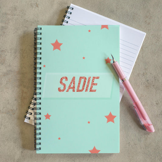 Personalized Girls Notebook - Custom Name Journal With Spiral Bound, Mint & Orange Cover