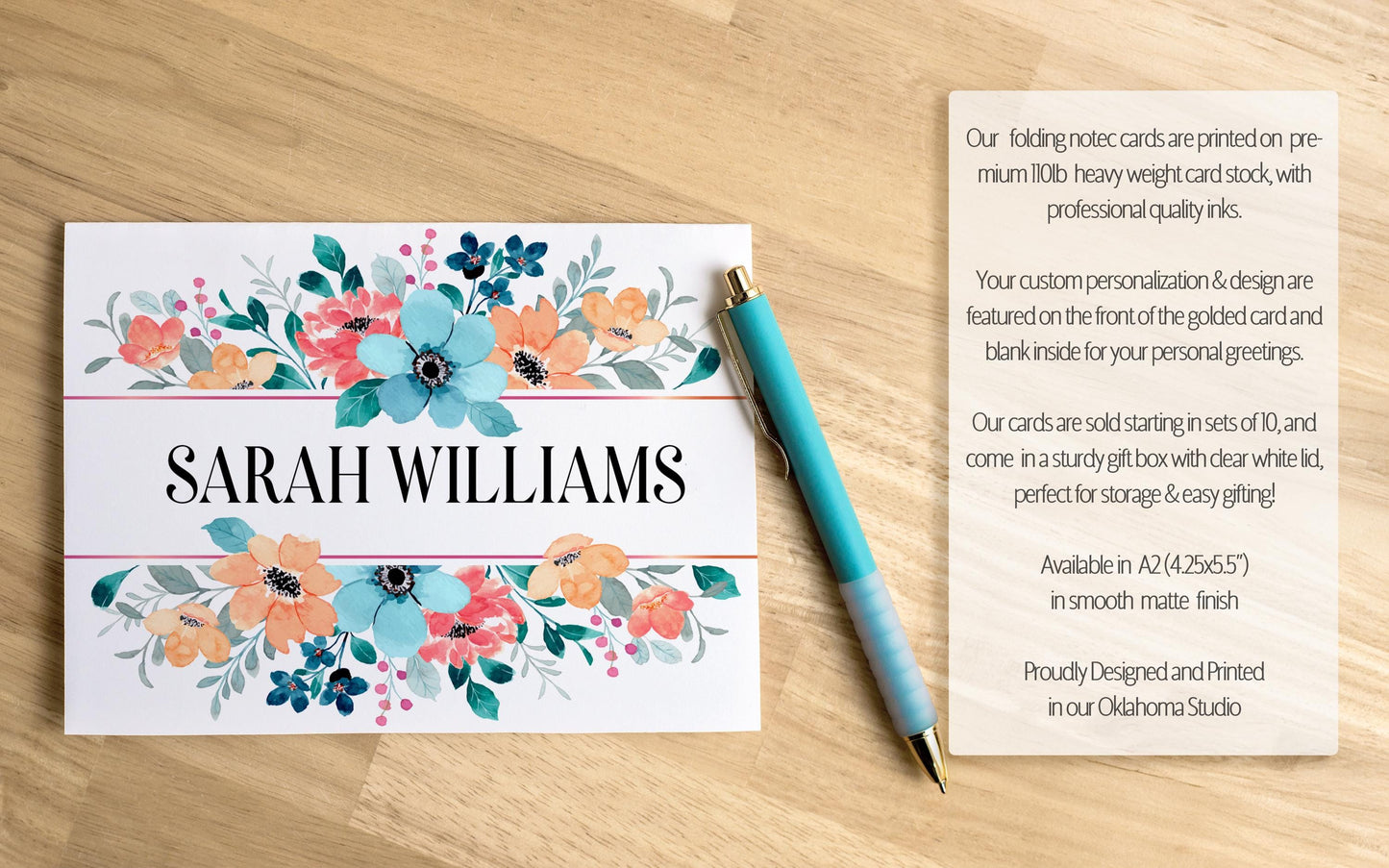 Personalized Note Cards - Wildflower Thank You Cards With Custom Envelopes Set