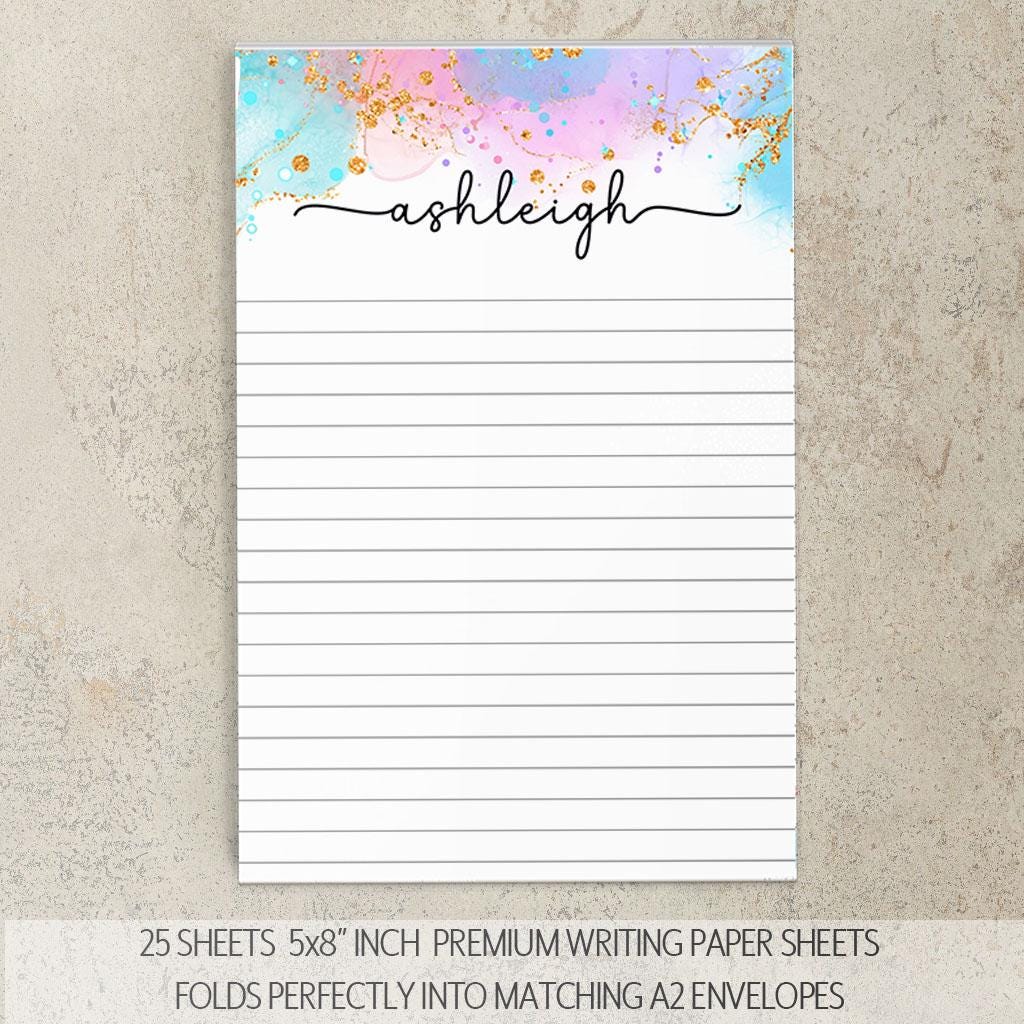 Personalized Stationery Set - Girls Watercolor Letter Writing Sets with Pen & Envelopes
