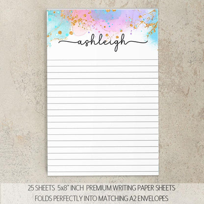 Personalized Stationery Set - Girls Watercolor Letter Writing Sets with Pen & Envelopes