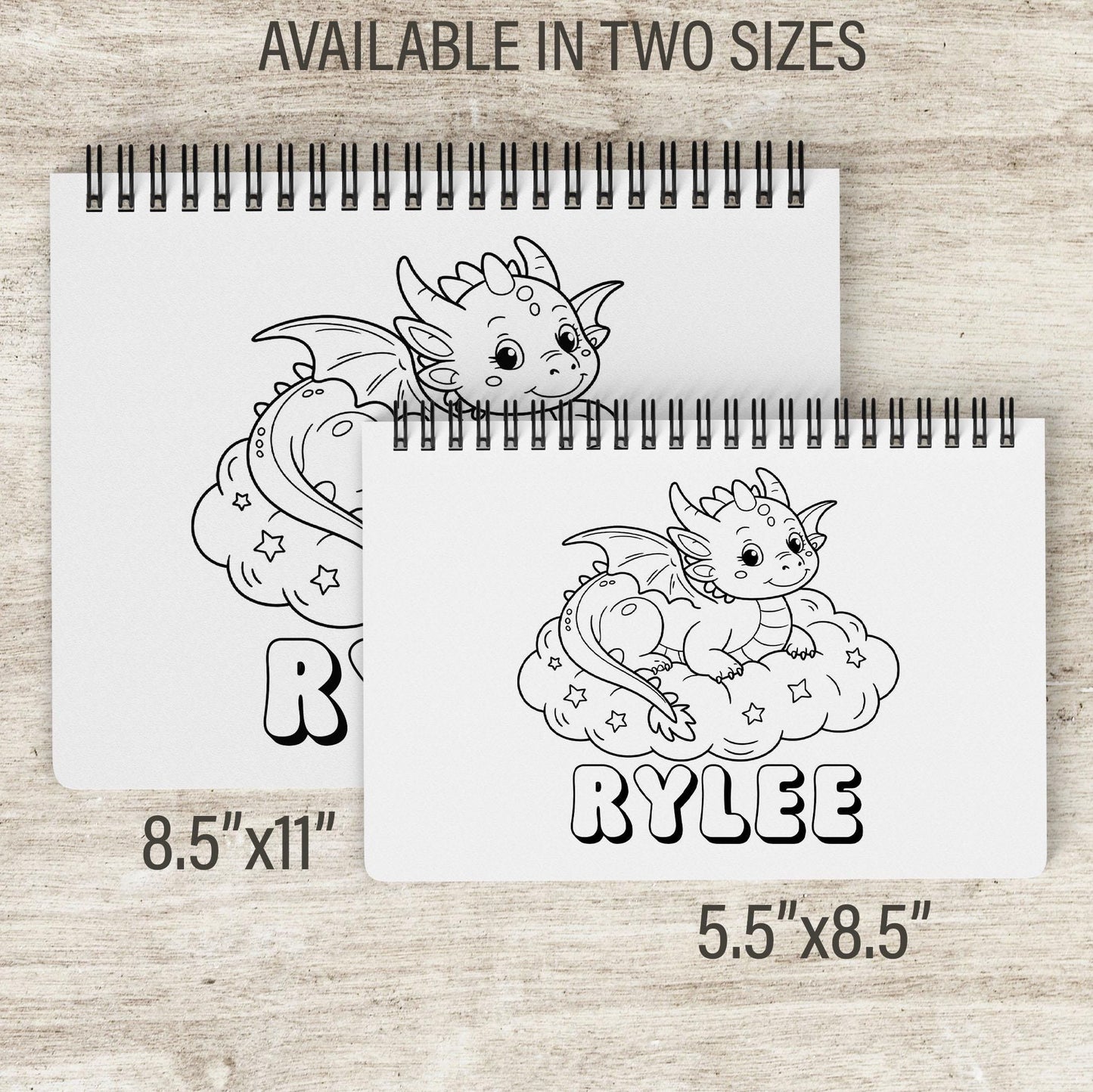 Personalized Dragon Coloring Book, 50 Pages, Spiral 11x8.5, Kids!