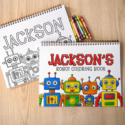 Personalized Robot Coloring Book - Custom Boys Art Book With Name & Party Favor Gifts