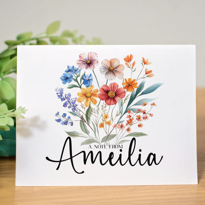Personalized Note Cards – Wildflower Stationery Set with Custom Name & Envelopes