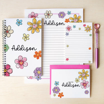 Personalized Stationery Set – Kids Letter Writing Kit With Floral Notepads & Envelopes