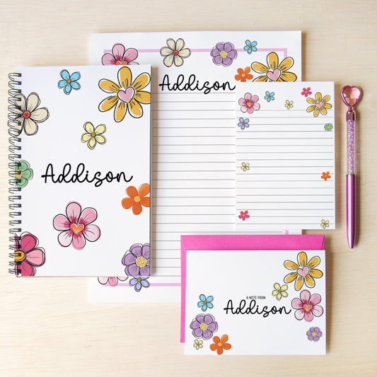 Personalized Stationery Set – Kids Letter Writing Kit With Floral Notepads & Envelopes