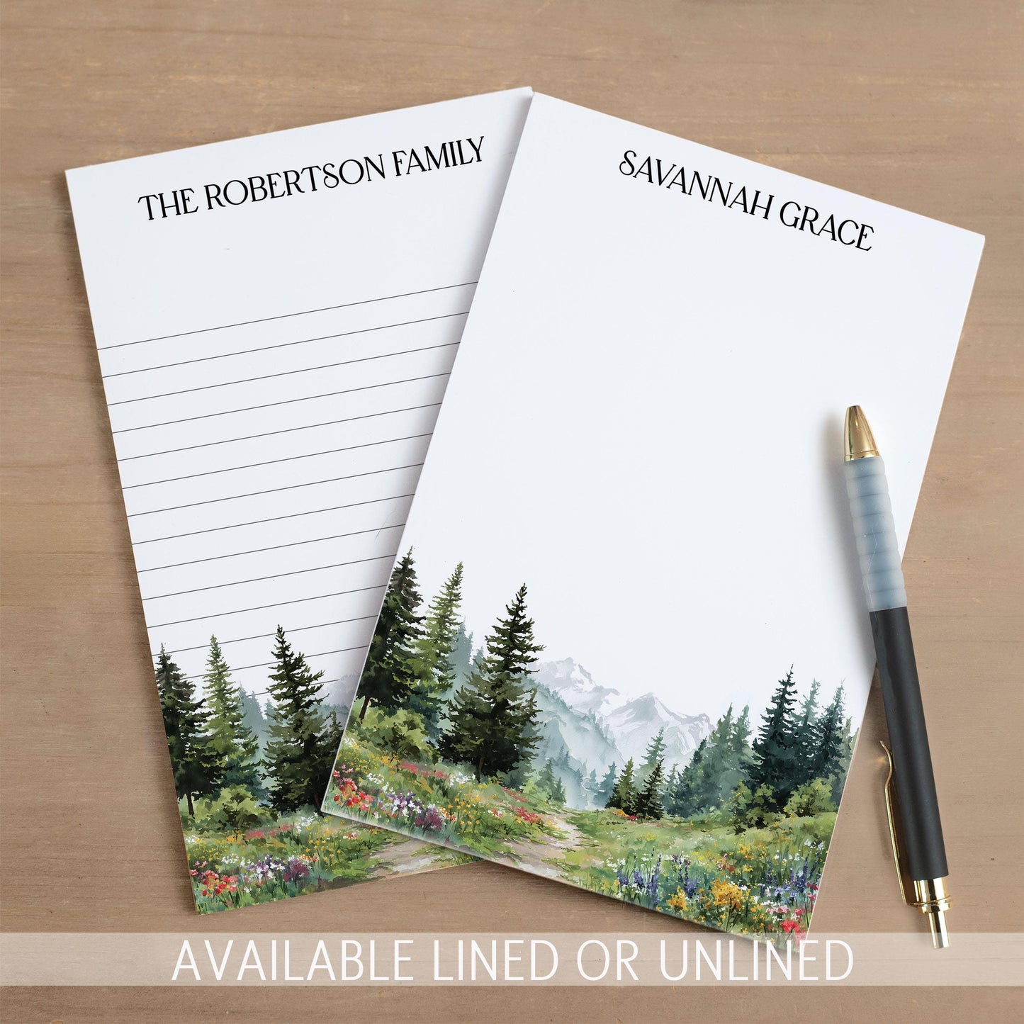Personalized Notepad – Custom Forest Nature Notepads With Wildflower Hiking Design