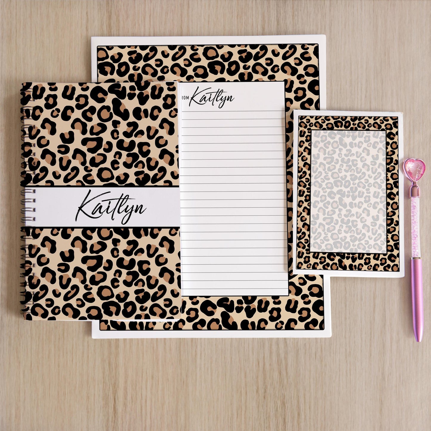 Personalized Stationery Set - Leopard Print Writing Paper & Notecards Gift
