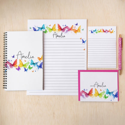 Personalized Stationery Set – Butterfly Letter Sets With Colorful Notepad & Notebook