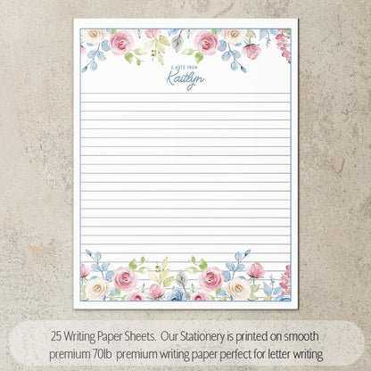 Personalized Stationery Set - Floral Writing Paper, Notebook & Notecard Pen Gift