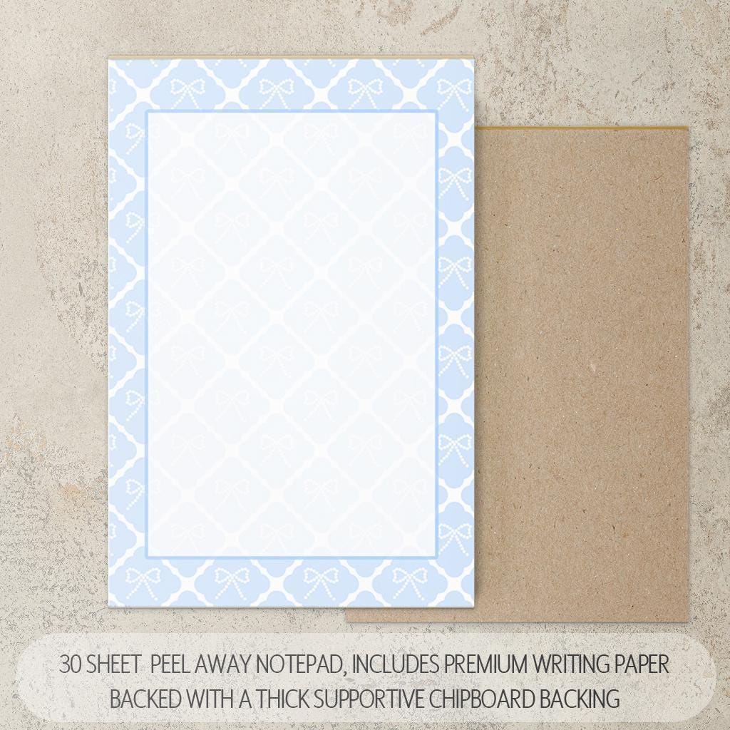 Personalized Stationery Set - Letter Writing Set with Blue Coquette Bow & Notecards