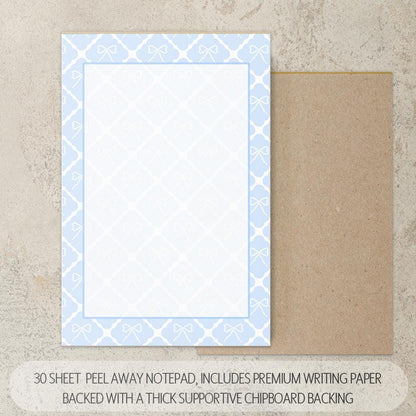 Personalized Stationery Set - Letter Writing Set with Blue Coquette Bow & Notecards