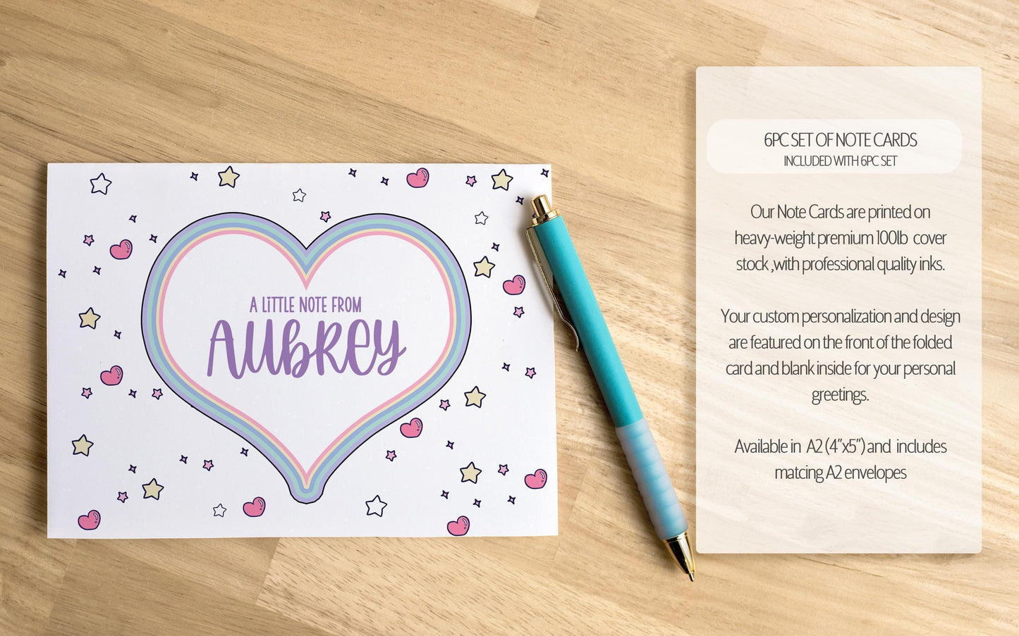 Personalized Stationery Set - Rainbow Letter Set with Girls Writing Paper & Custom Note Cards