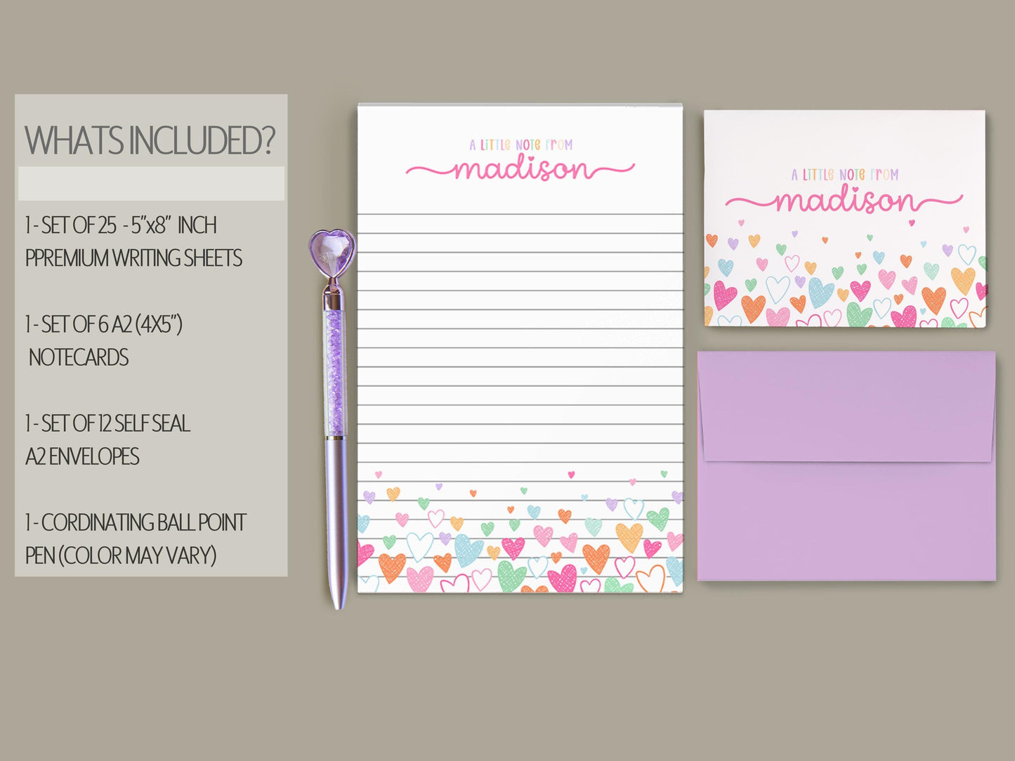 Personalized Stationery Set – Girls Letter Writing Sets with Glitter Pen & Notepad