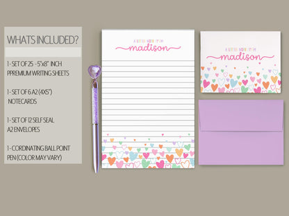 Personalized Stationery Set – Girls Letter Writing Sets with Glitter Pen & Notepad