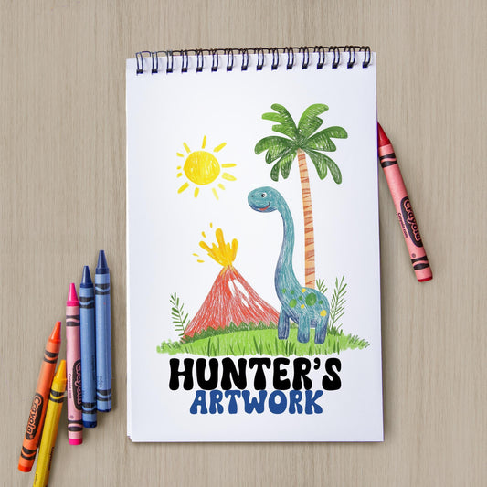 Personalized Kids Sketchbook - Custom Drawing Pad with Name | Dinosaur Art Book