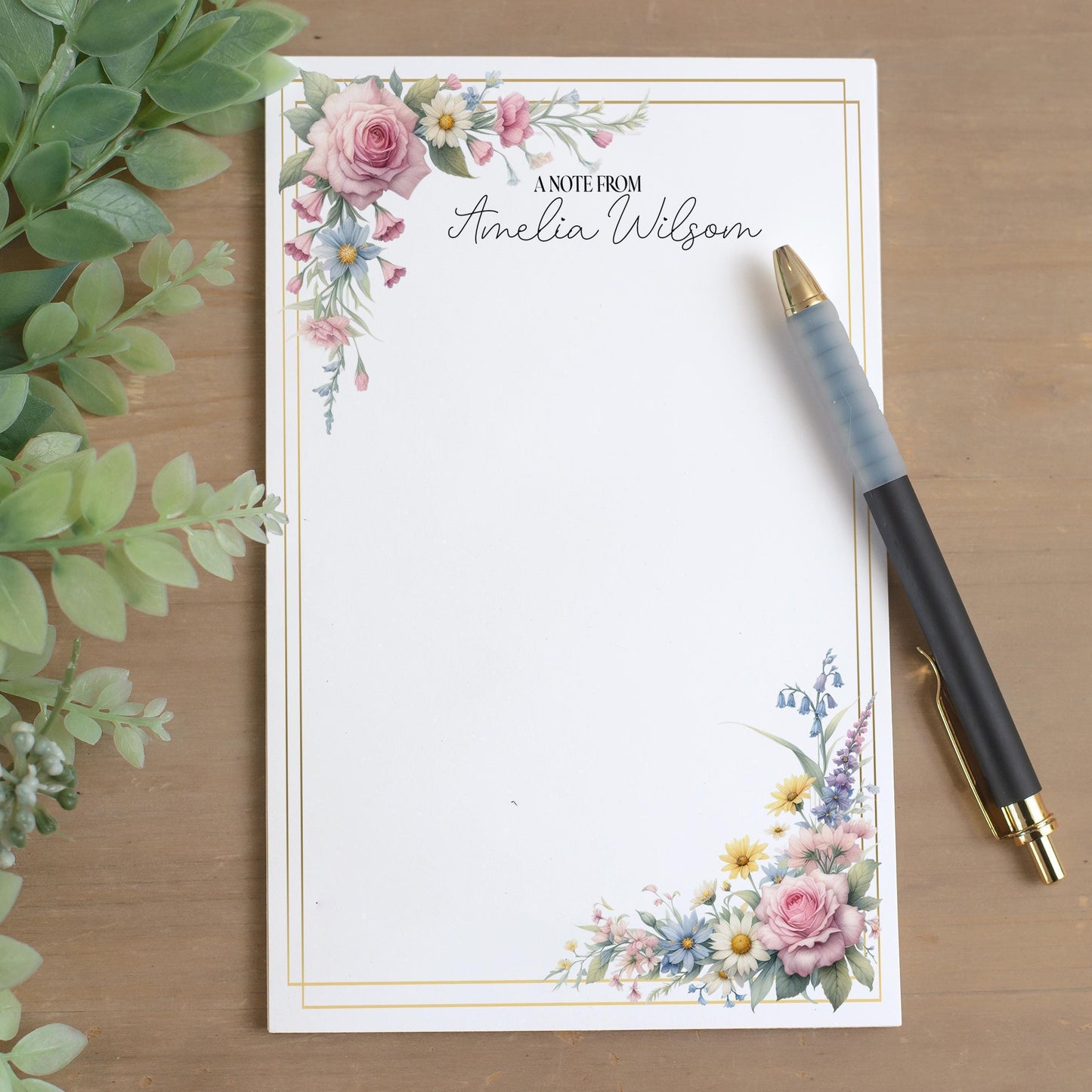 Personalized Notepad – Custom Name Notepad with Floral Design, Lined Sheets & Peel Away Pages
