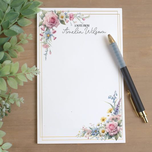 Personalized Notepad – Custom Name Notepad with Floral Design, Lined Sheets & Peel Away Pages