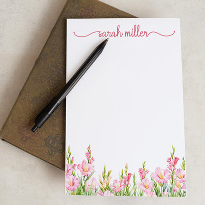 Personalized Notepad - Pink Wildflower Custom Name Note Pad | Floral Stationery Gift