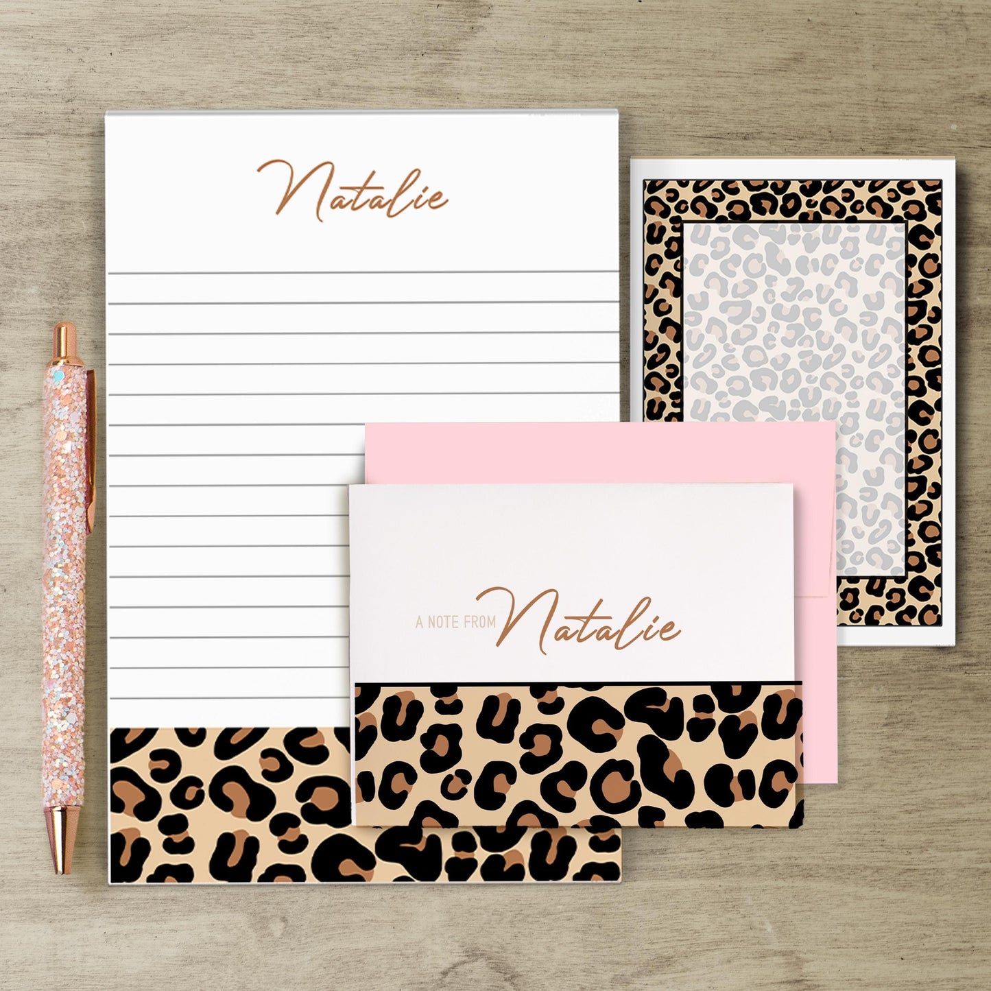 Personalized Stationery Set - Leopard Print Letter Writing Set with Premium Paper & Envelopes