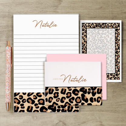 Personalized Stationery Set - Leopard Print Letter Writing Set with Premium Paper & Envelopes