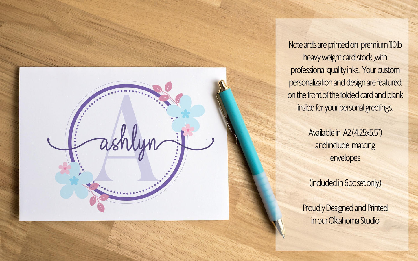 Personalized Stationery Set - Kids Letter Writing Kit with Floral Notebook & Pen