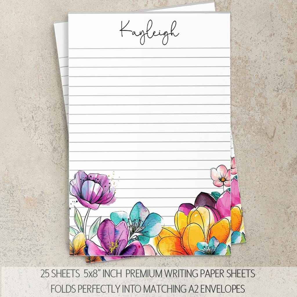Personalized Stationery Set | Premium Letter Paper, Notecards & Rainbow Flower Notepad Gift Set