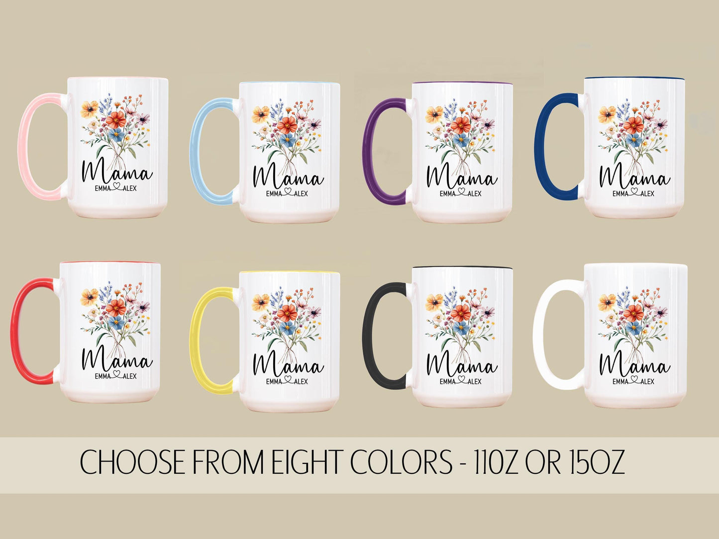 Personalized Mama Mug - Custom Name Wildflower Coffee Cup | Gift For Mom