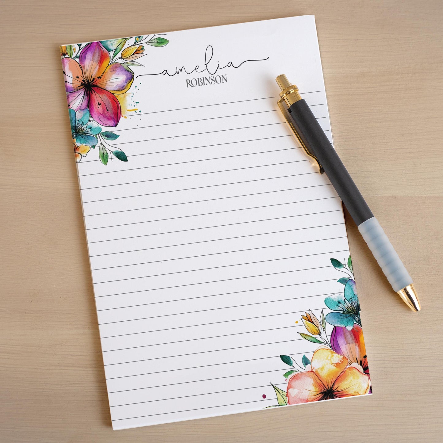Personalized Flower Notepad – Custom Name Notepads with Floral Garden Stationery