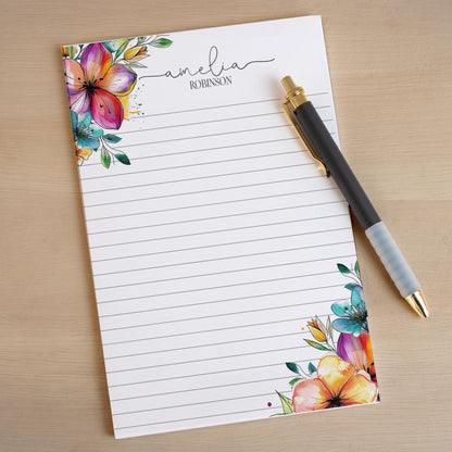 Personalized Flower Notepad – Custom Name Notepads with Floral Garden Stationery