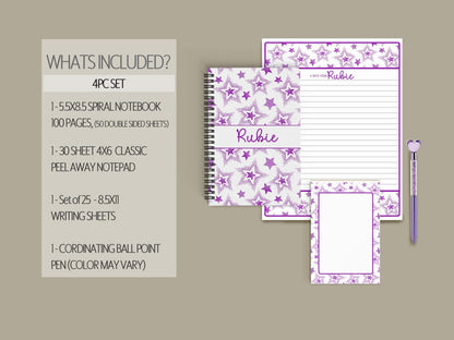 Personalized Stationery Set - Girls Star Letter Writing Paper & Notecard Envelopes