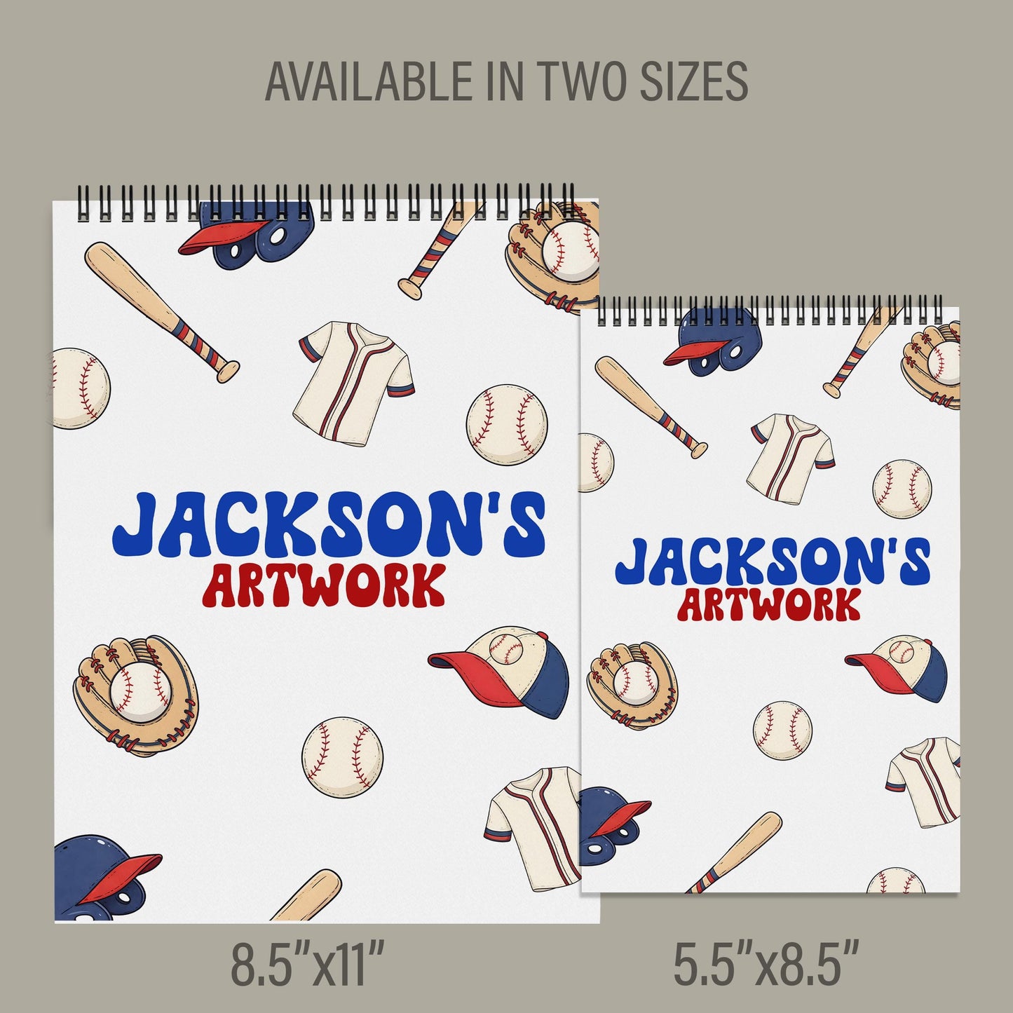 Personalized Boys Sketchbook - Custom Art Pad for Kids Drawing & Baseball Lovers