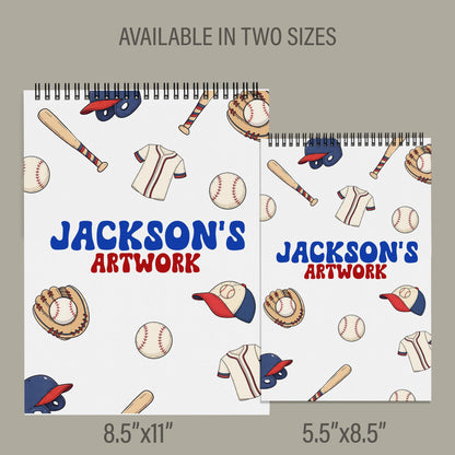 Personalized Boys Sketchbook - Custom Art Pad for Kids Drawing & Baseball Lovers