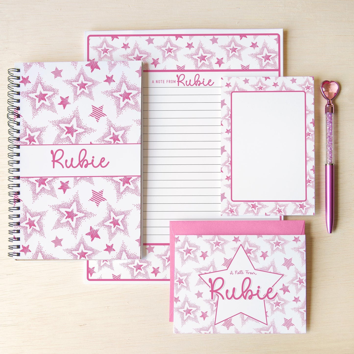Personalized Stationery Set - Star Letter Paper & Notebook and Pen Gift Kit