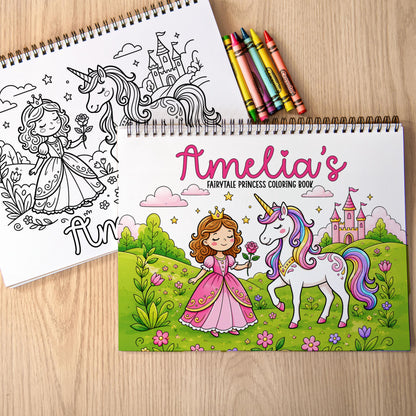 Personalized Girls Coloring Book, Princess Unicorn, 50Pg, 11x8.5