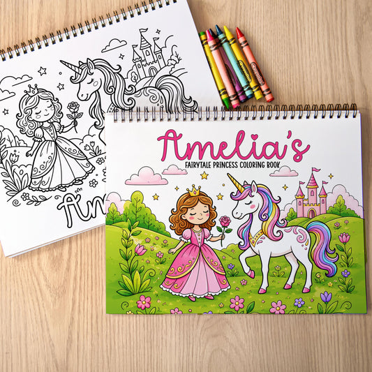 Personalized Girls Coloring Book, Princess Unicorn, 50Pg, 11x8.5
