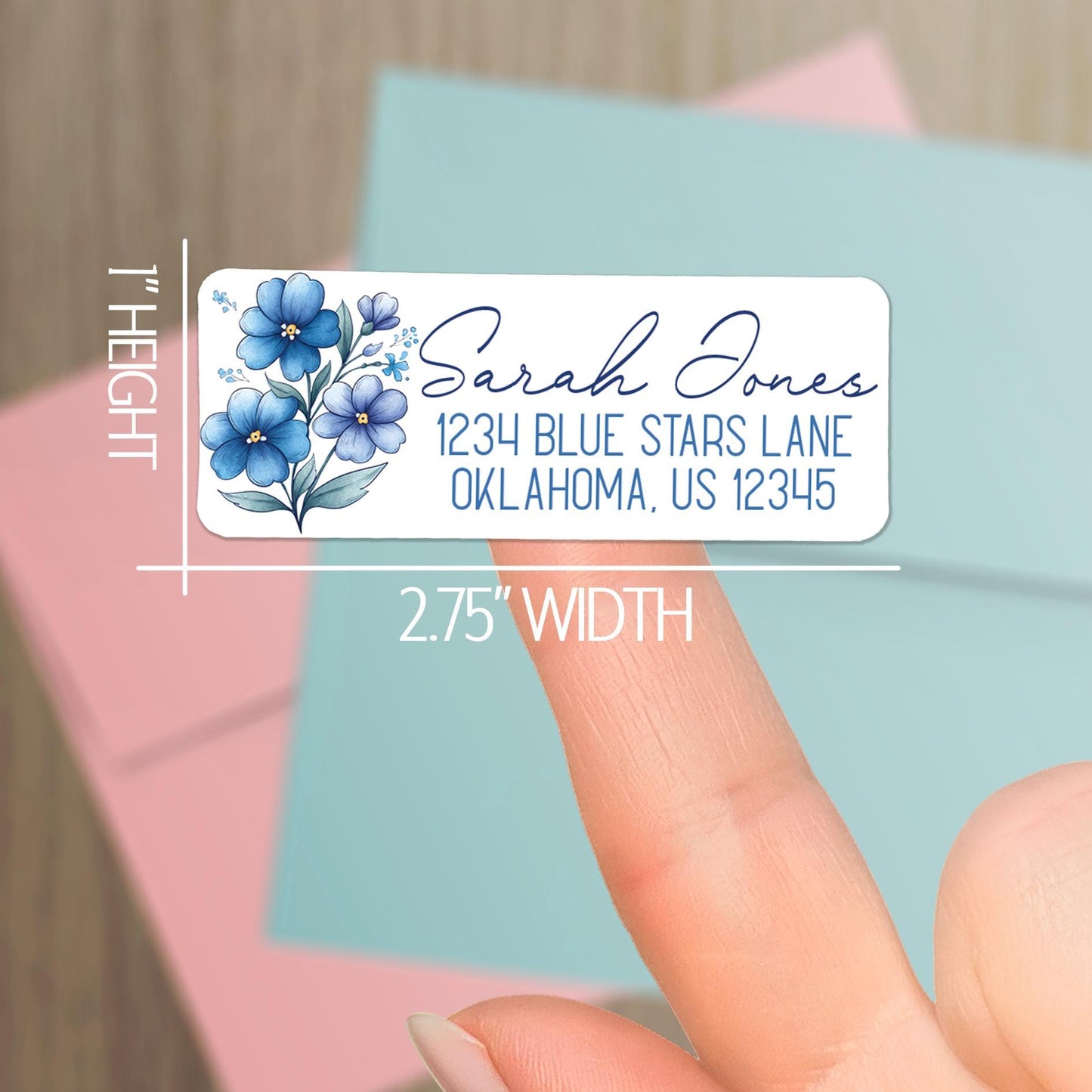 Custom Return Address Labels | Blue Floral Address Stickers, Repositionable & Water Resistant