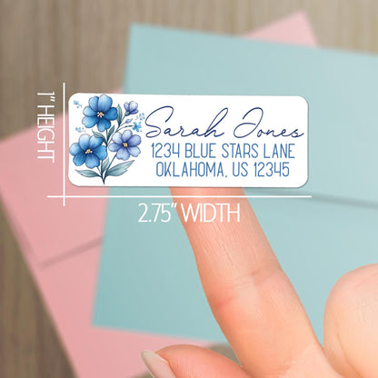 Custom Return Address Labels | Blue Floral Address Stickers, Repositionable & Water Resistant