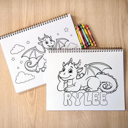 Personalized Dragon Coloring Book, 50 Pages, Spiral 11x8.5, Kids!