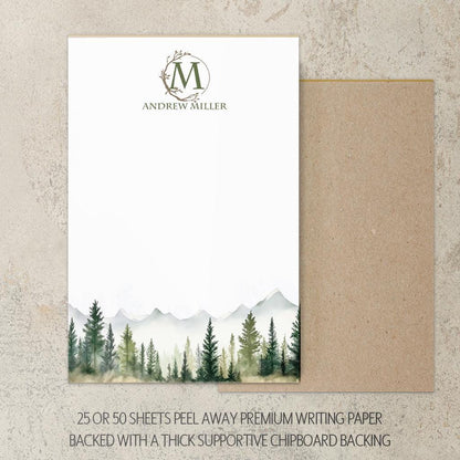 Personalized Monogram Notepad - Custom Nature Notepads with Initials | Fathers Day Gift