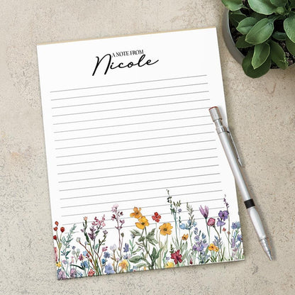 Personalized Notepad - Custom Name Wildflower Note Pad | Garden Flower Notes & Office Desk Accessory