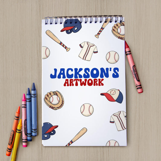 Personalized Boys Sketchbook - Custom Art Pad for Kids Drawing & Baseball Lovers