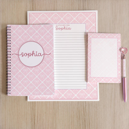 Personalized Stationery Set - Kids Letter Writing Kit with Pink Bow Notebook & Envelopes